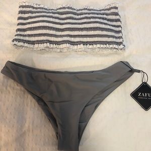 ZAFUL Stripe Smocked Bandeau Bikini Set